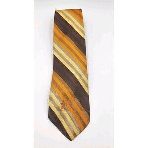 Bronzini Vtg Mens Tie Necktie Gold Brown Orange 70's Style‎ All Silk